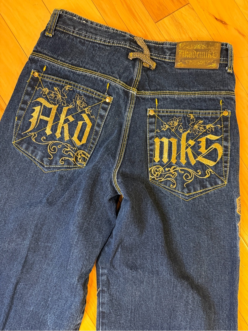 Vtg Akademiks Embroidered Pocket Baggy Dark Wash Denim Jeans 29x29